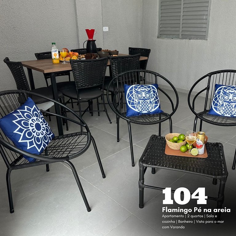 Flamingo Pé na areia (104) 2 Quartos - Vista Mar - Térreo